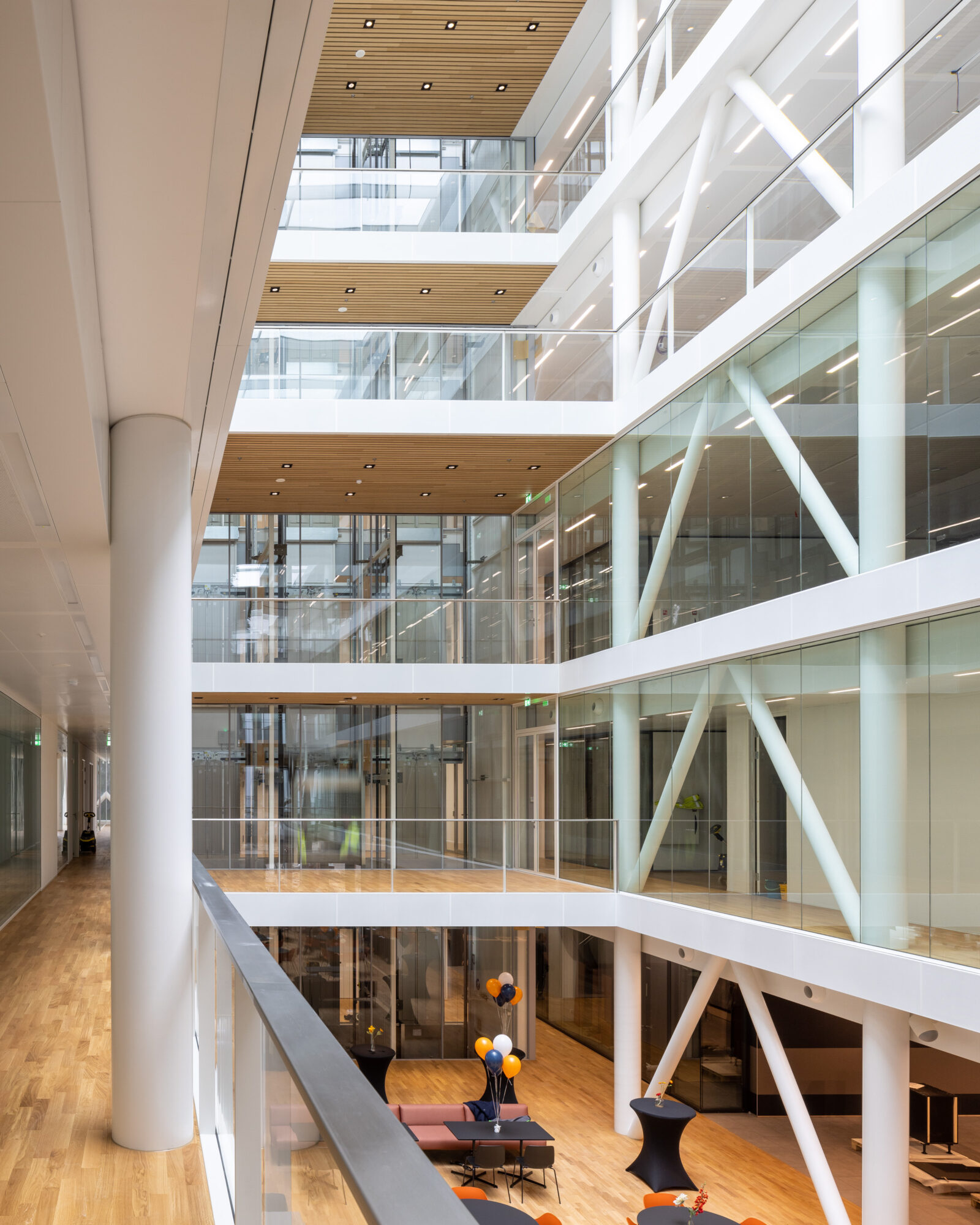 View of the different floors at Accelerator Utrecht through the spacious atrium.