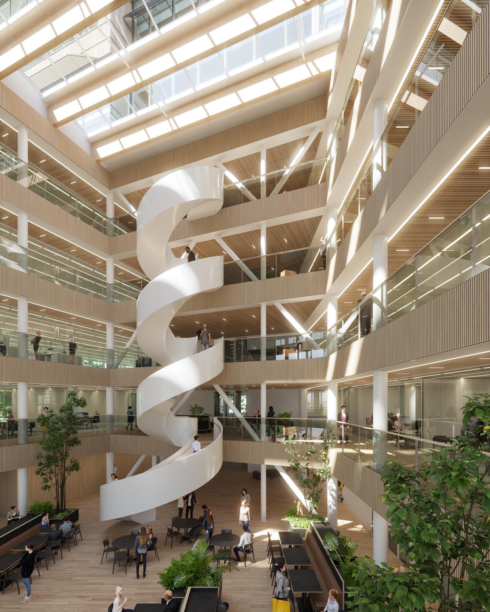 The light and open atrium space where tenants can meet and inspire one another